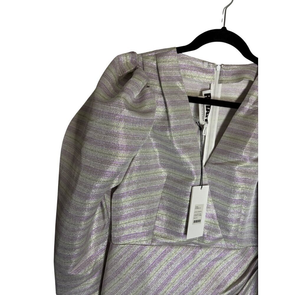 NWT ROTATE Wrap Effect Metallic Mini Dress Purple-sz 38 (US 8) - Picture 2 of 13